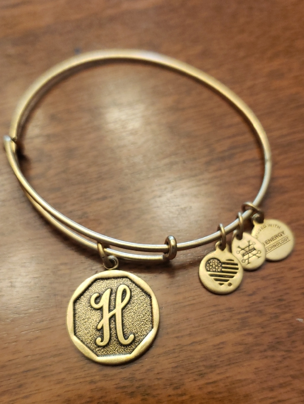 Alex And Ani - "H" Initial Gold Charm Bangle Bracelet